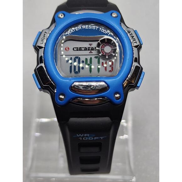 Rainbow LCD LED Backlight Sports Gym Exercise Blue Black Silver Field Watch - Picture 6 of 7
